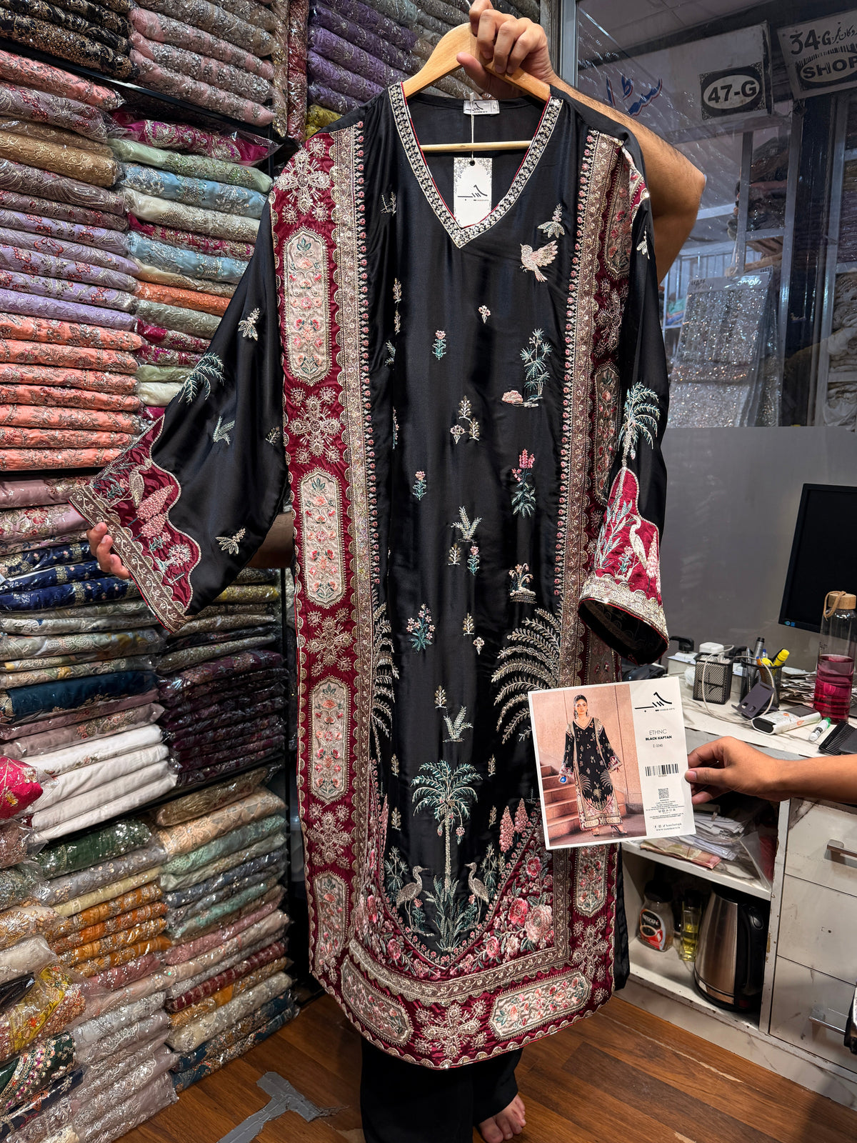 ETHNC SILK KAFTAN 2PC E-1046 STICHED