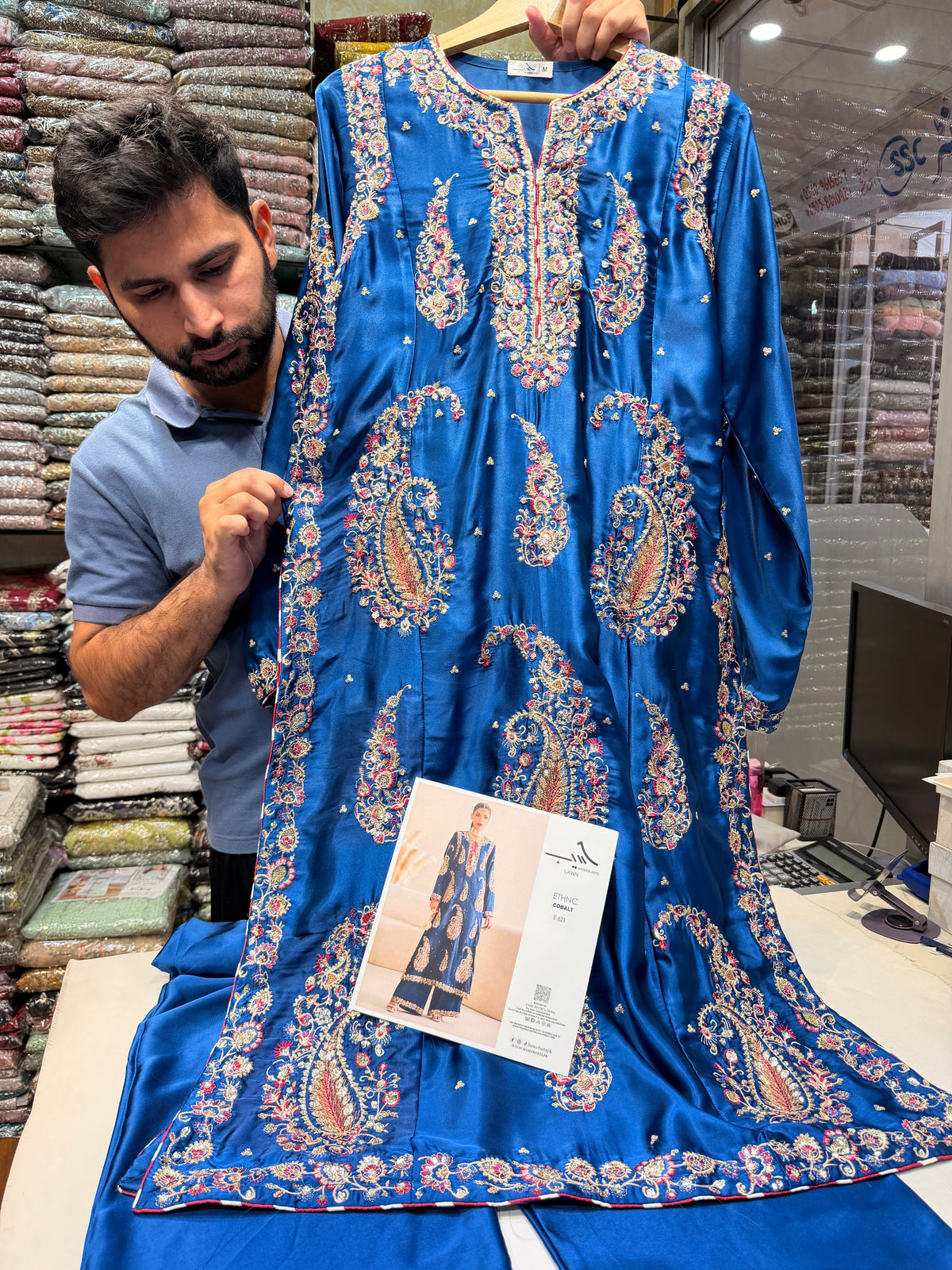 ETHNC KURTA SET SILK2PC E-623 COBALT (Delivery Time 10 to 15 Days)