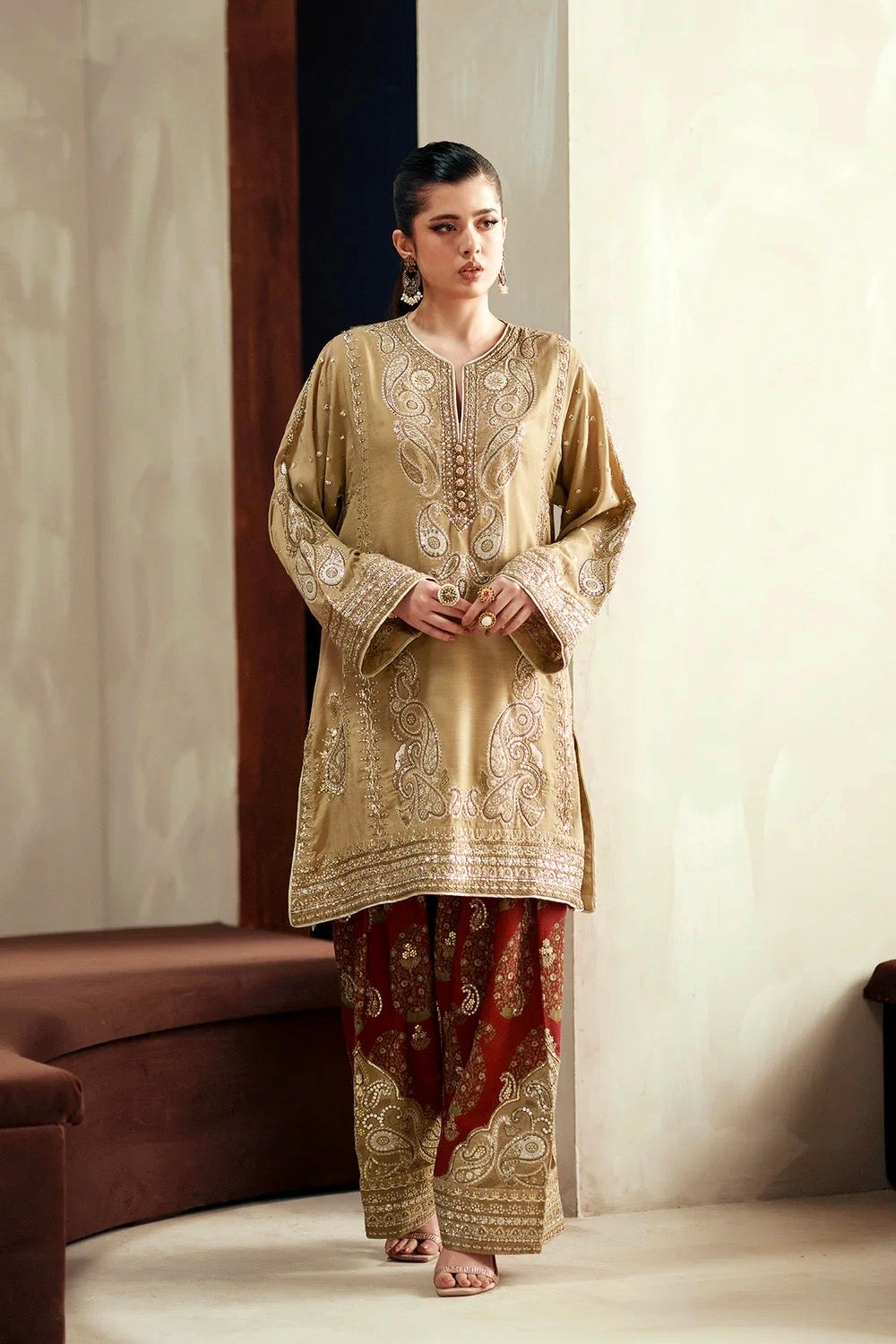 ETHNC KURTA SET E-1096 2PC SAND