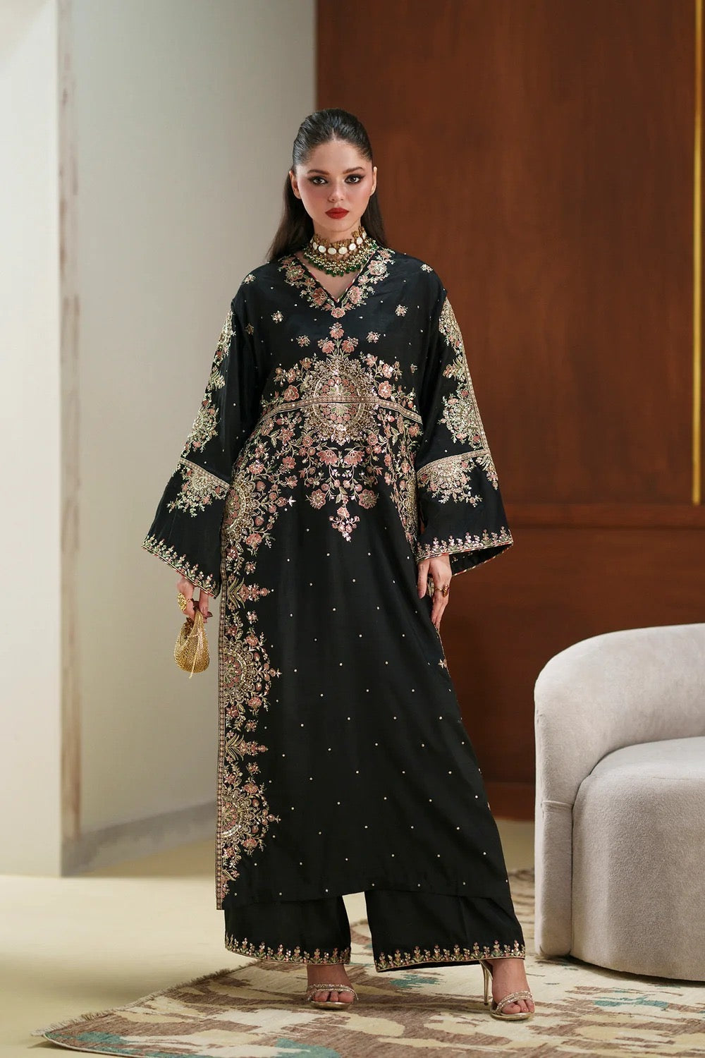 ETHNC SILK KAFTAN 2PC E-1104 STICHED (Delivery Time 10 to 15 Days)