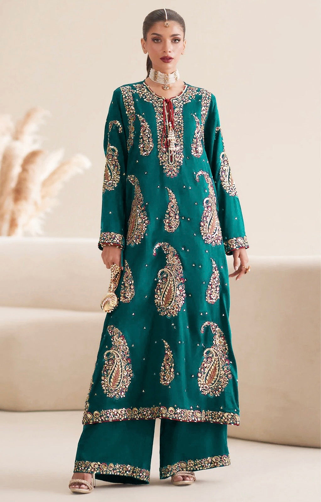 ETHNC SILK E-623 KAFTAN 2PC UNSTICHED