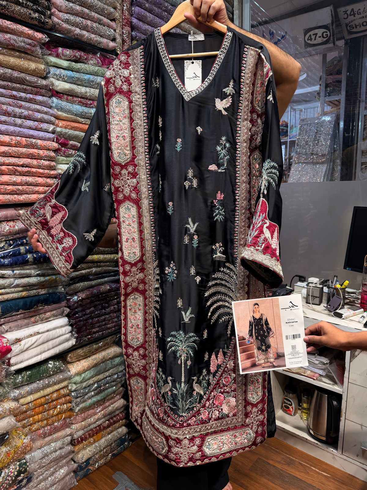ETHNC SILK KAFTAN 2PC E-1046 STICHED