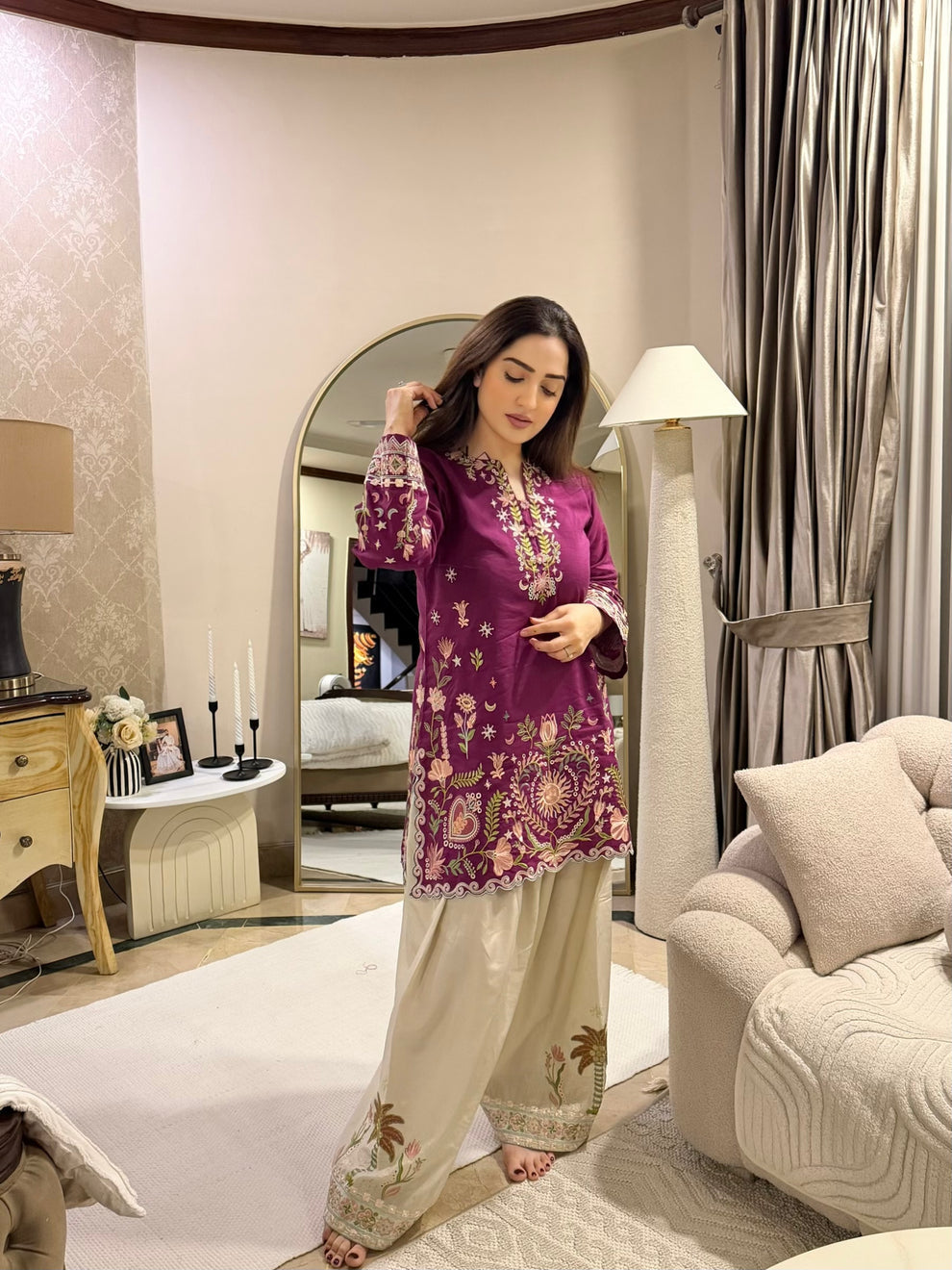 ETHNC KURTA SET 2PC MULBERRY DHANAK