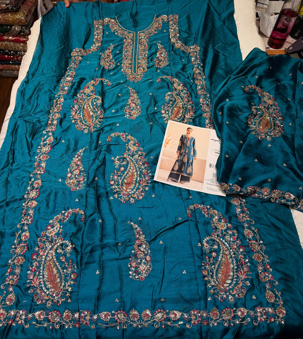 ETHNC SILK E-623 KAFTAN 2PC UNSTICHED
