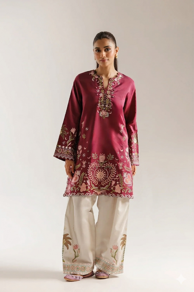 ETHNC KURTA SET 2PC MULBERRY DHANAK