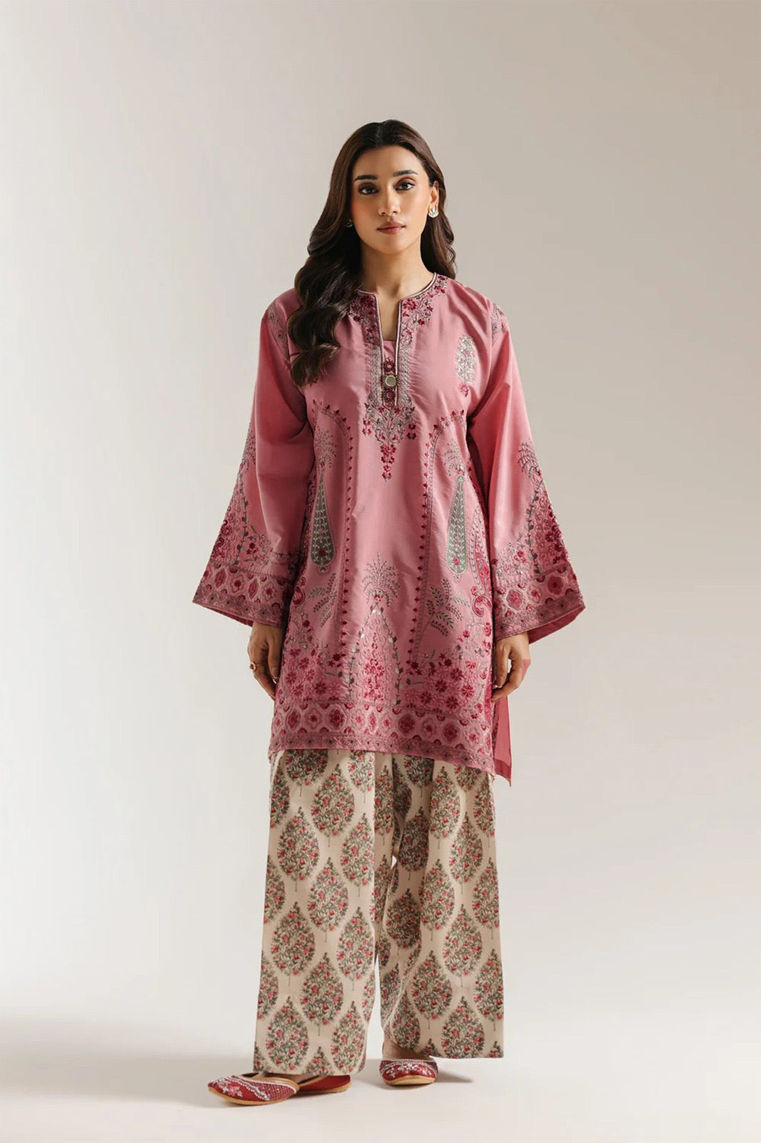 ETHNC KURTA SET 2PC E-319 CORAL BLUSH DHANAK