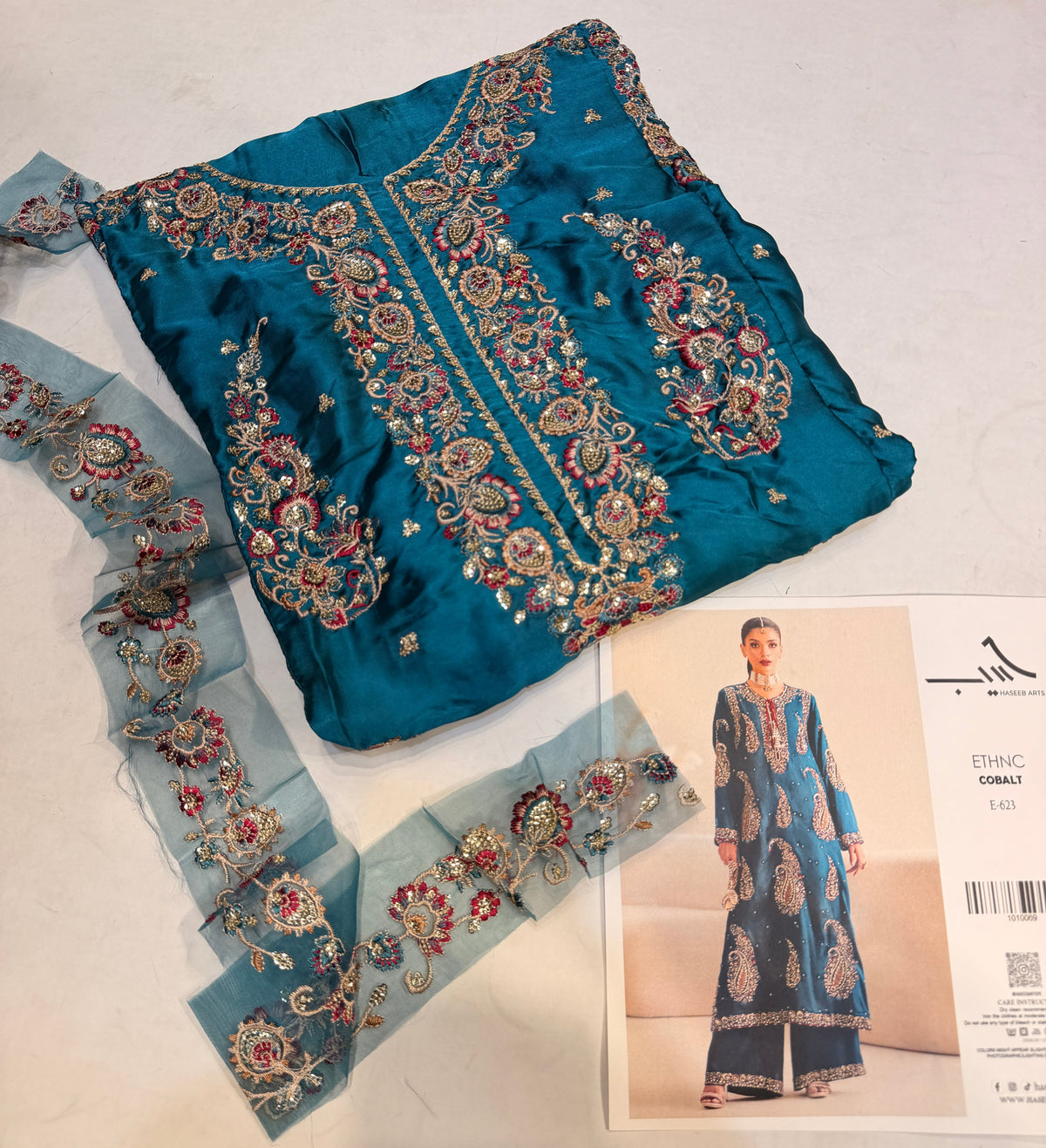 ETHNC SILK E-623 KAFTAN 2PC UNSTICHED