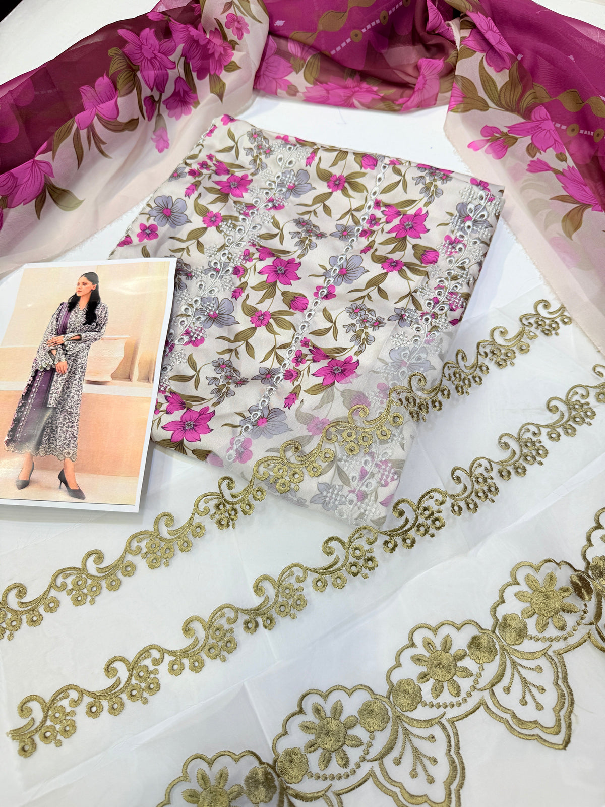 BAROQUE SILK PRINTED 3PC GRAY