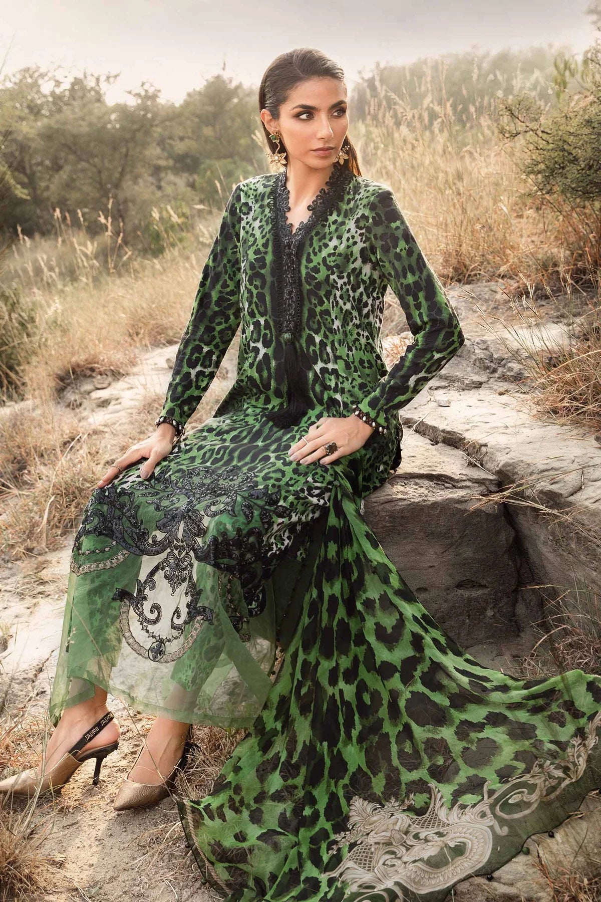 KHADDAR PRINT 3 PC UNSTICHED KH GREEN