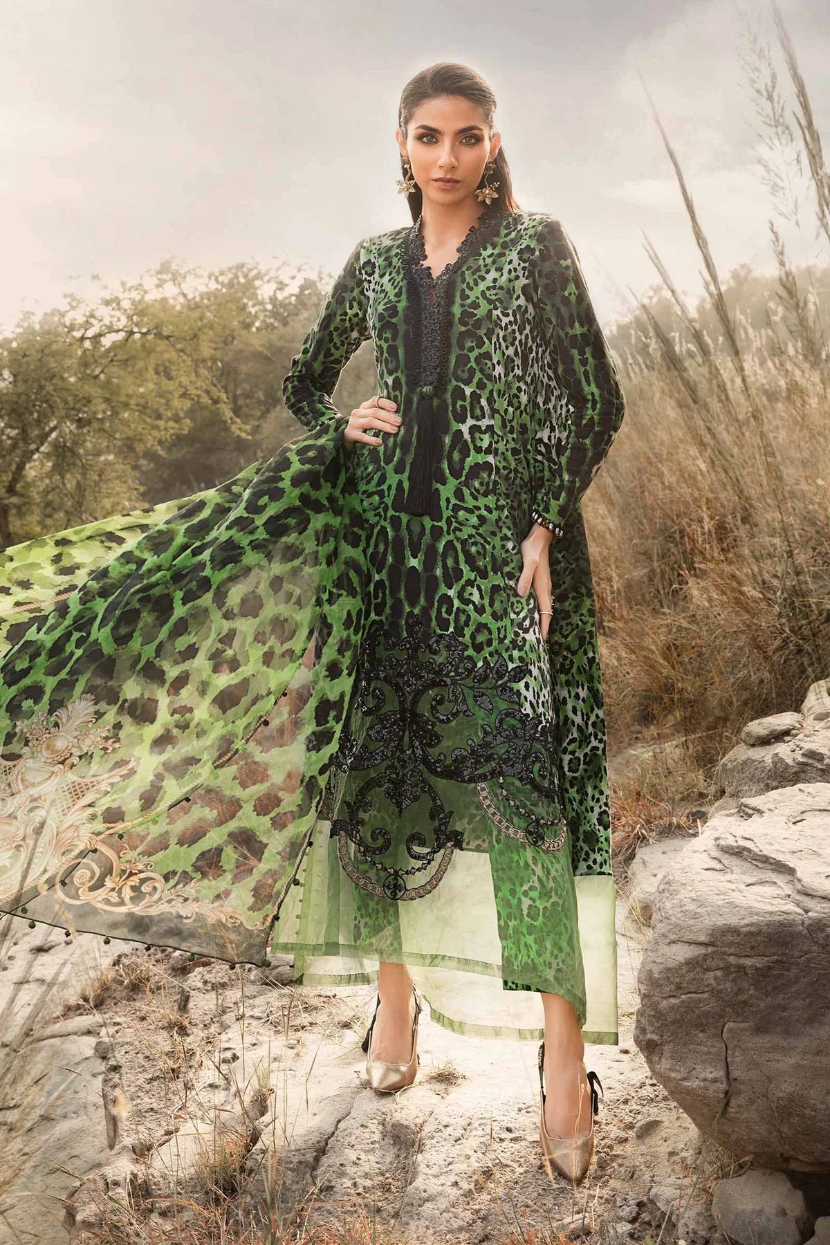 KHADDAR PRINT 3 PC UNSTICHED KH GREEN
