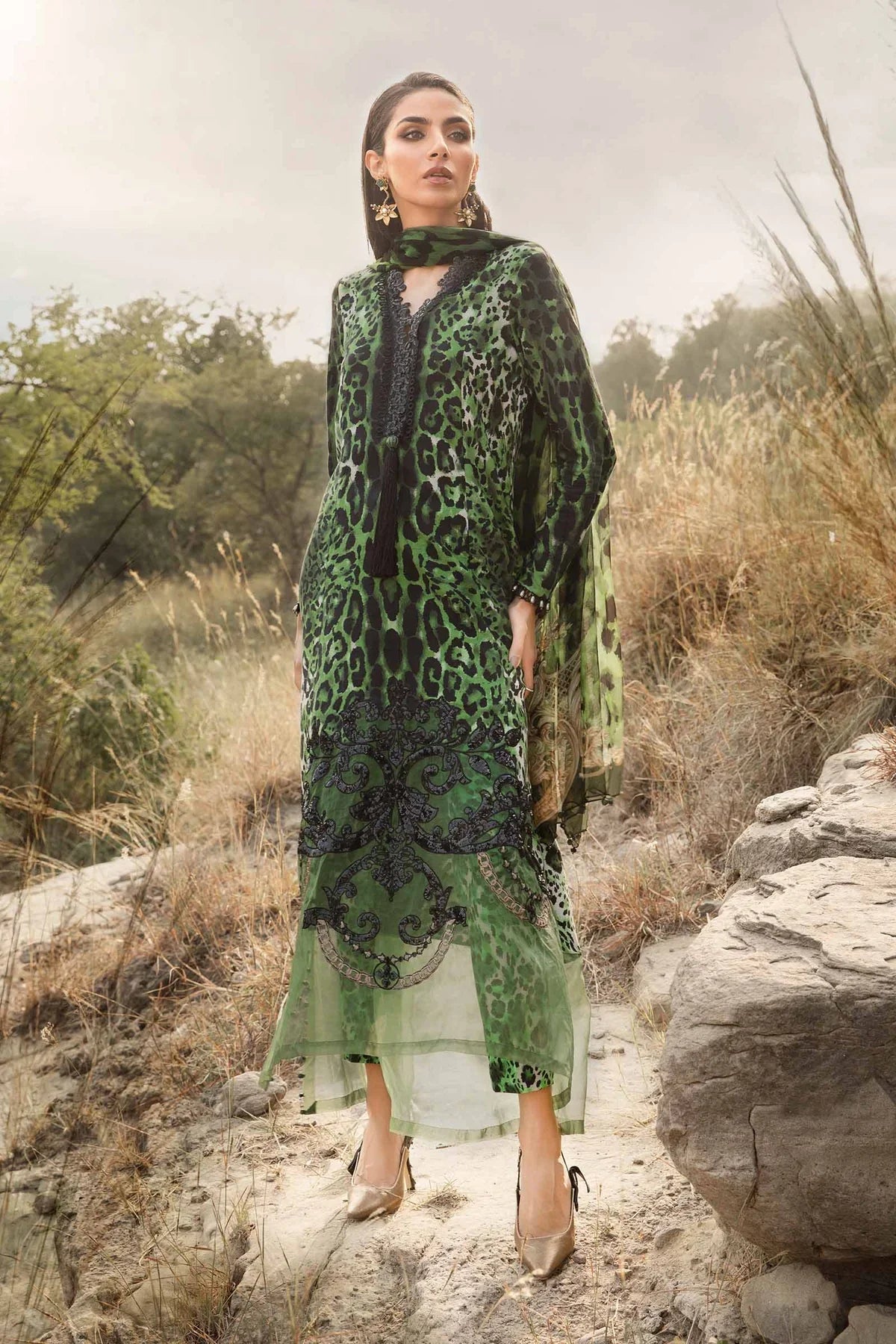 KHADDAR PRINT 3 PC UNSTICHED KH GREEN