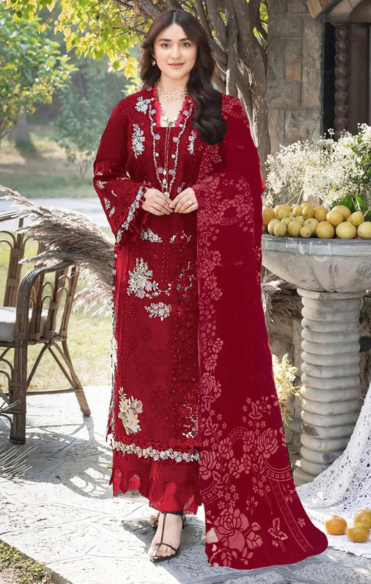 ELAF ELY-02 STICHED DHANAK WITH PALACHI SHAWL (Delivery Time 10 to 15 Days)