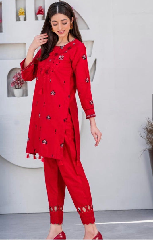 LAWN STICHED 2PC CRIMSON RED