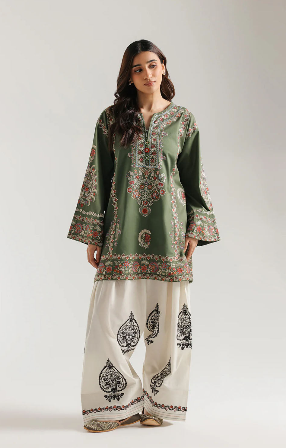 ETHNC KURTA SET TEAL 2PC