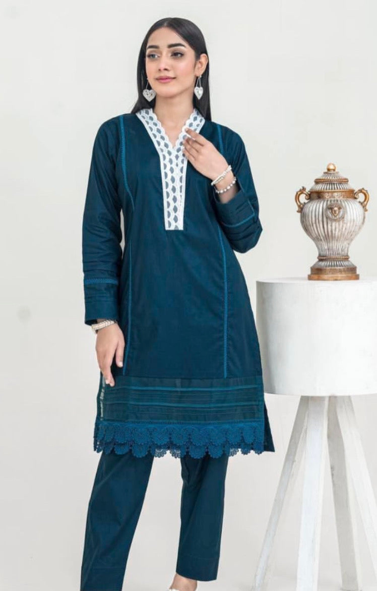 LAWN STICHED 2PC ZINK BLUE