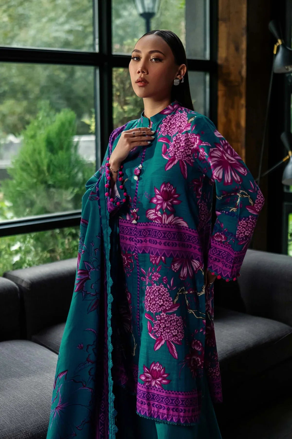 KHADDAR PRINT 3 PC UNSTICHED KH-503B SEA GREEN