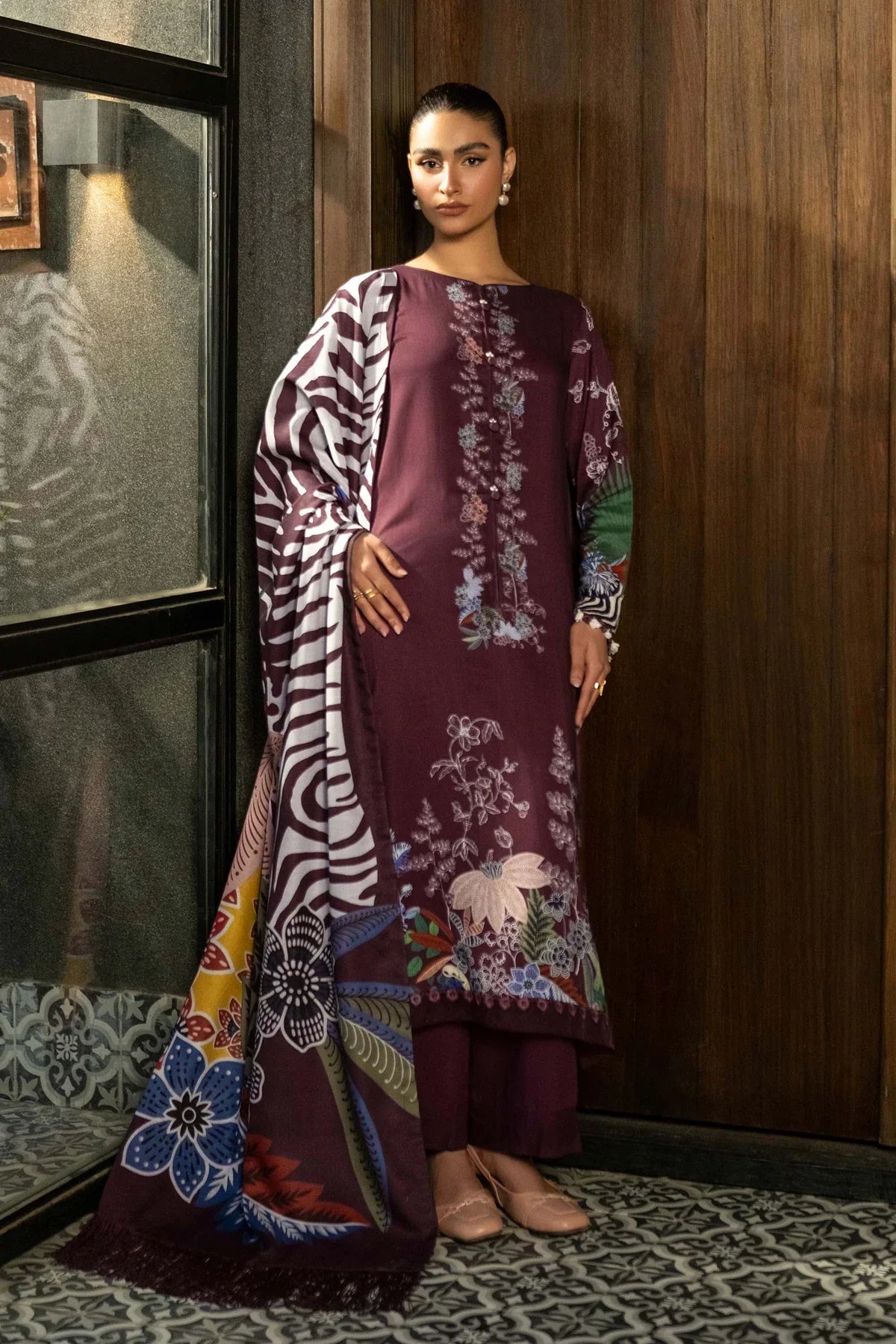 KHADDAR PRINT 3 PC UNSTICHED KH-512A MAROON