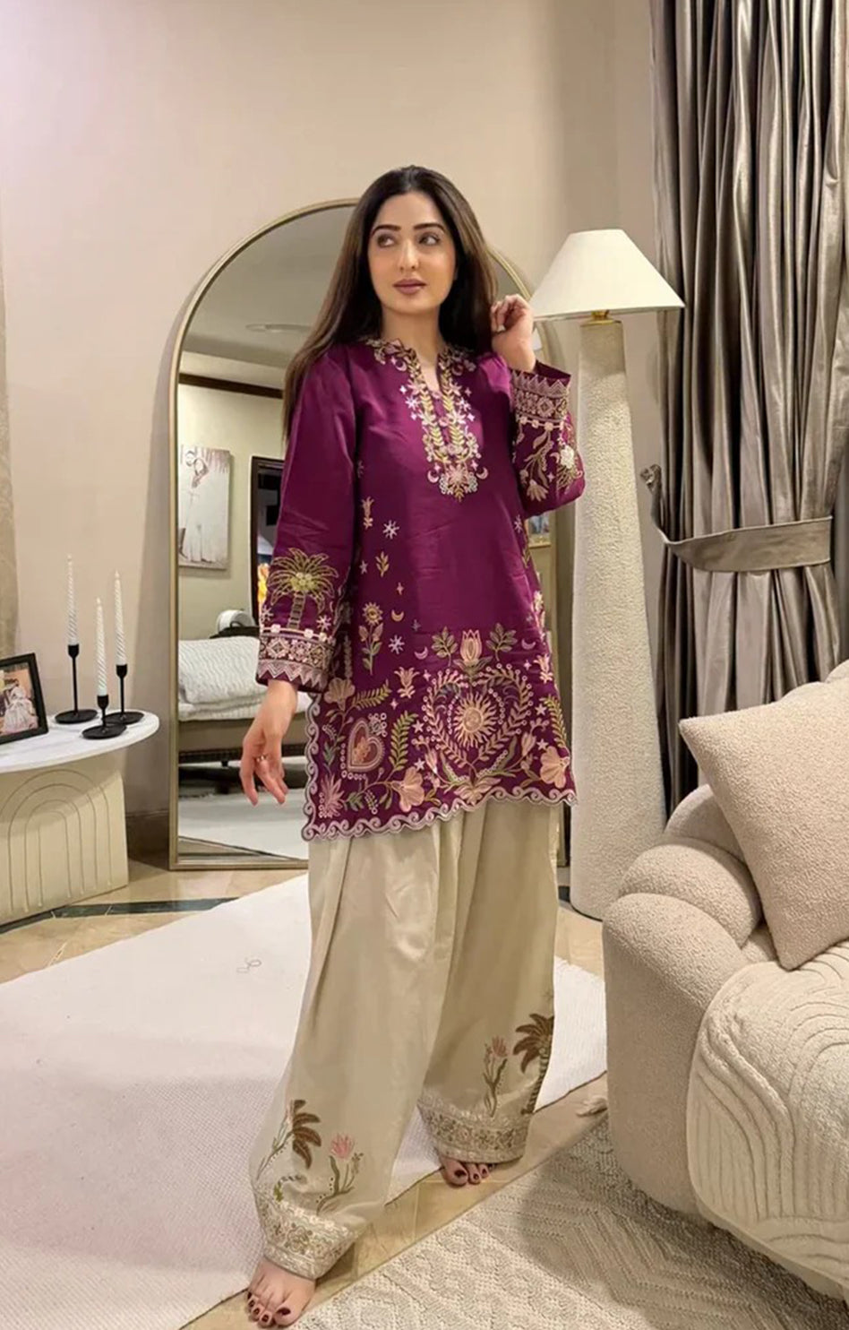 ETHNC KURTA SET 2PC MULBERRY DHANAK