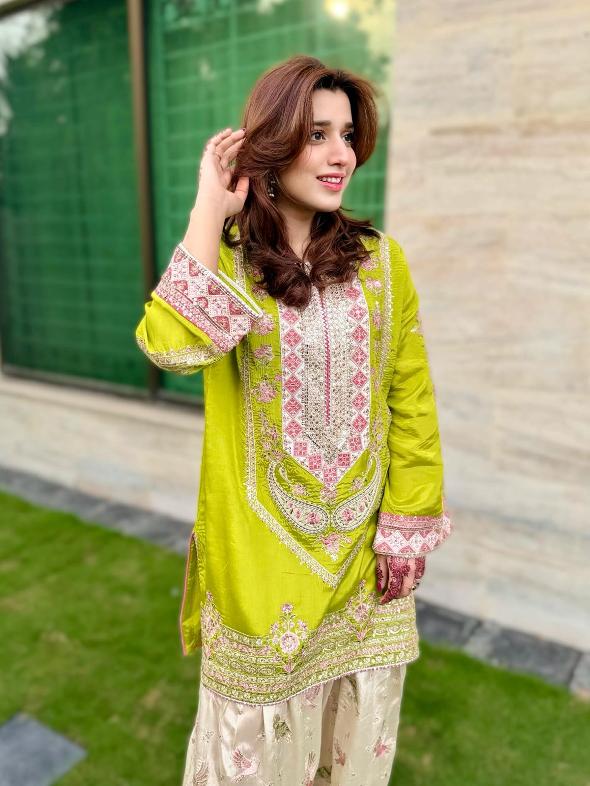 ETHNC KURTA SET 2Pc E-123 LIME