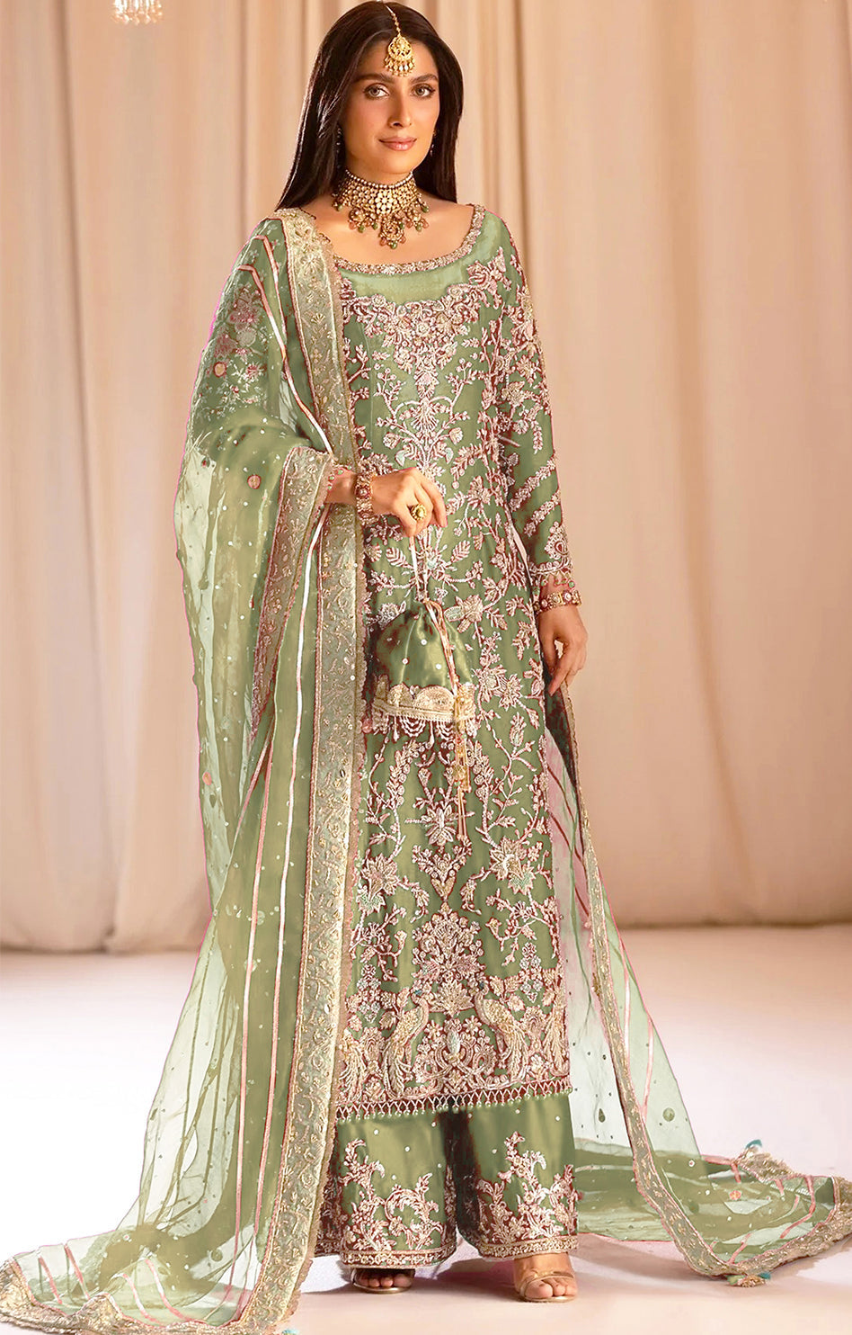 TABYA RAW SILK TABEER PISTACHIO