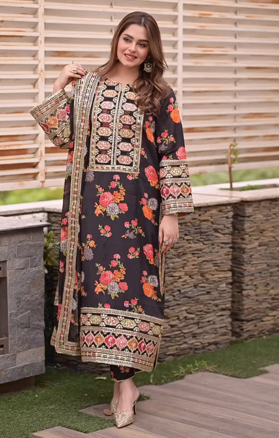 ANEELAS SILK PRINT BLACK